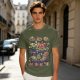 Olive T-Shirt With Halloween Themed Food And Pumpkin Cat Print