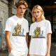 Olive T-Shirt With Mad Scientist Cat Chemistry Lab Print