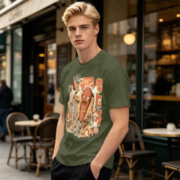 Giant Hot Dog Monster Destroying City Graphic T-Shirt