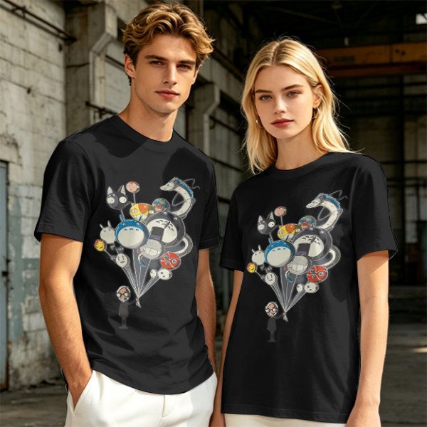 Olive T-Shirt With Studio Ghibli Character Balloon Print