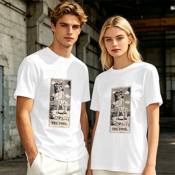 Olive T-Shirt with The Fool Tarot Card Anime Print