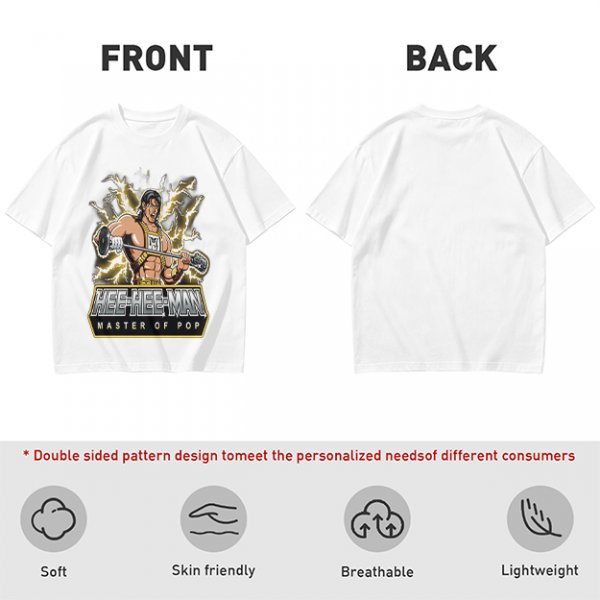 Olive T-shirt with Hee-Hee-Man Master of Pop Lifting Barbell Graphic
