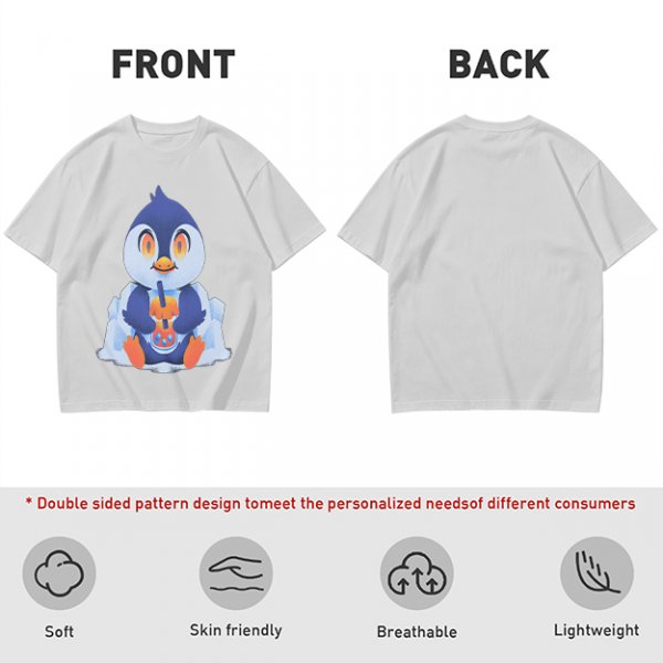 Olive T-shirt with Cute Penguin Drinking Boba Tea Print