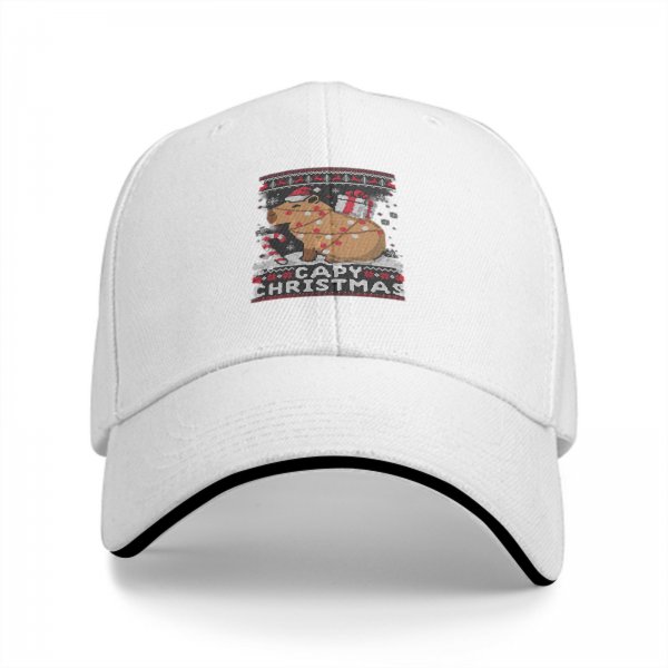 Black Baseball Cap With Capy Christmas Capybara Holiday Print