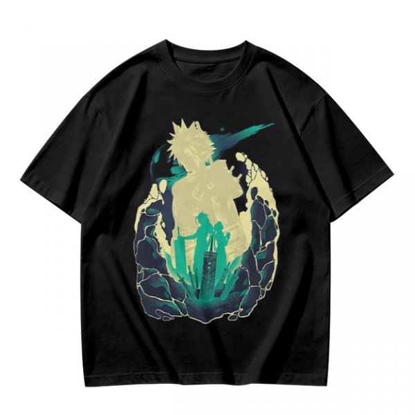 Anime Silhouette Graphic Olive Green Short Sleeve T-Shirt