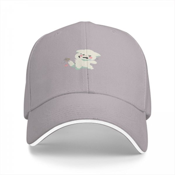 Black Baseball Cap With Cute Angry White Creature Graphic