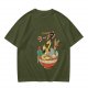 Olive T-Shirt with Kawaii Ramen Monster Bowl Graphic