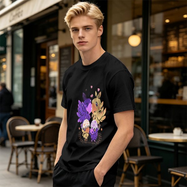 Olive T-Shirt With Cute Fantasy Bird Family Print