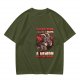 Olive t-shirt with funny demon goat fart joke graphic