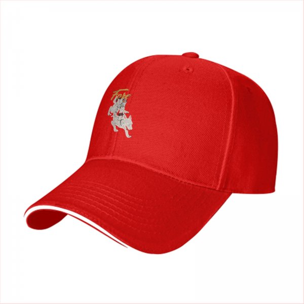Black baseball cap with running dog graphic and gold text