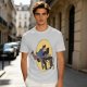 Olive T-shirt with Cartoon Chainsaw Action Character Print