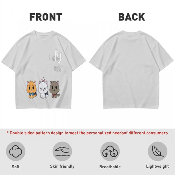 Olive T-Shirt With Cute Kitten Illustrations And Text Print