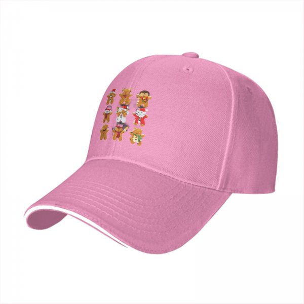 Black Baseball Cap With Christmas Gingerbread Characters Print