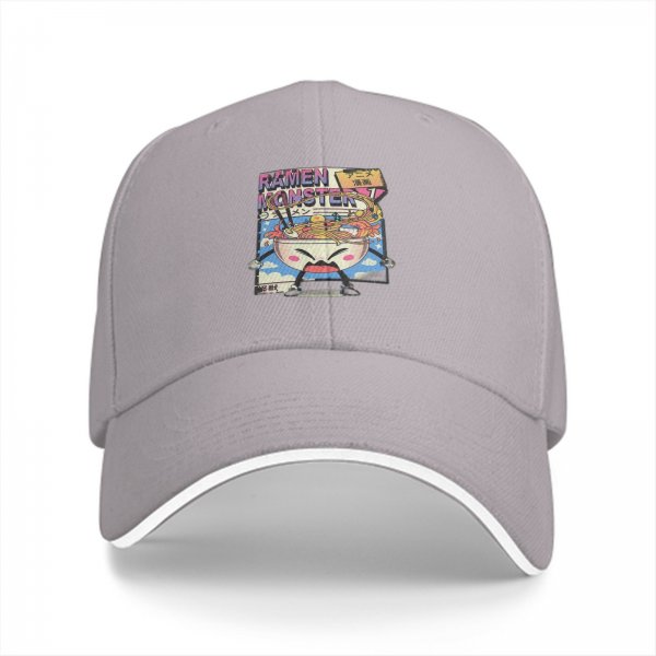 Black Baseball Cap With Ramen Monster Anime Graphic Print