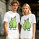 Olive Green T-Shirt With Two Cartoon Pears In Love Graphic
