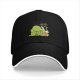 Black baseball cap with green chocobo cooking peas graphic