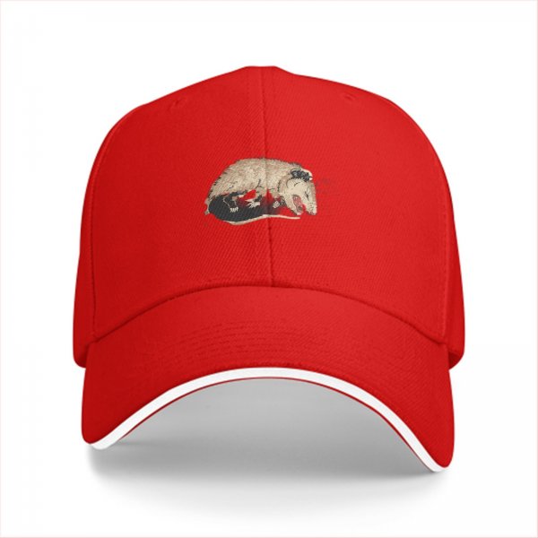 Black Baseball Cap With Playful Opossum Graphic Design