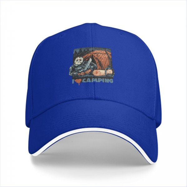 Black Baseball Cap With I Love Camping Jason Voorhees Horror Print