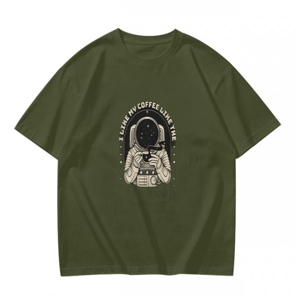 Olive Astronaut Coffee T-Shirt With Space Themed Graphic