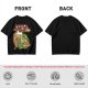 Olive green pizza graphic t-shirt with playful pizza slice characters