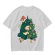 Olive Green T-Shirt With Christmas Totoro Decorating Tree Print