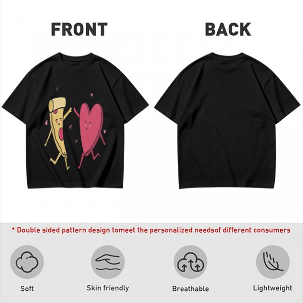Olive T-Shirt with Dancing Pizza Slice and Heart Graphic
