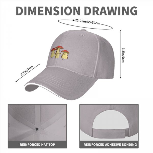 Black baseball cap with singing mushroom band graphic