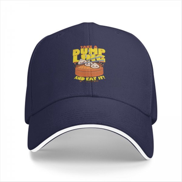 Black baseball cap with take a dumpling and eat it cute food graphic