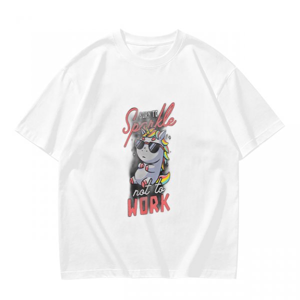 Olive t-shirt with cool unicorn graphic and 'Born to Sparkle not to Work' text