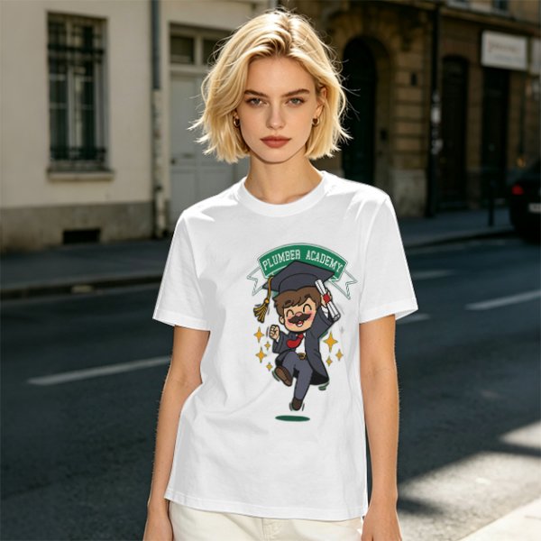 Plumber Academy Graduate Cartoon Character Graphic T-Shirt