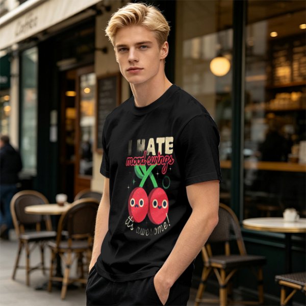 Olive Graphic T-Shirt With I HATE mood swings Cherry Print