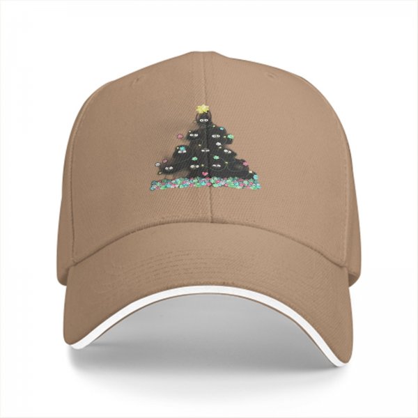 Black Baseball Cap With Cute Soot Sprite Christmas Tree Design