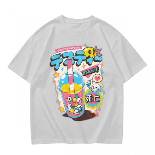 Oversized Graphic Tee with Death Flavor Bubble Tea Print