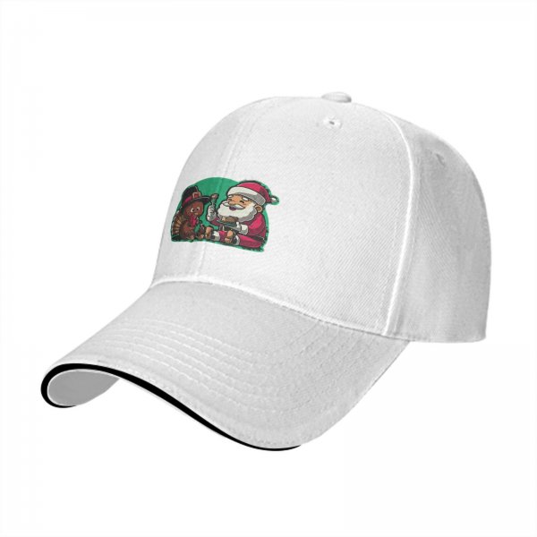 Black baseball cap with Santa and turkey Thanksgiving Christmas design