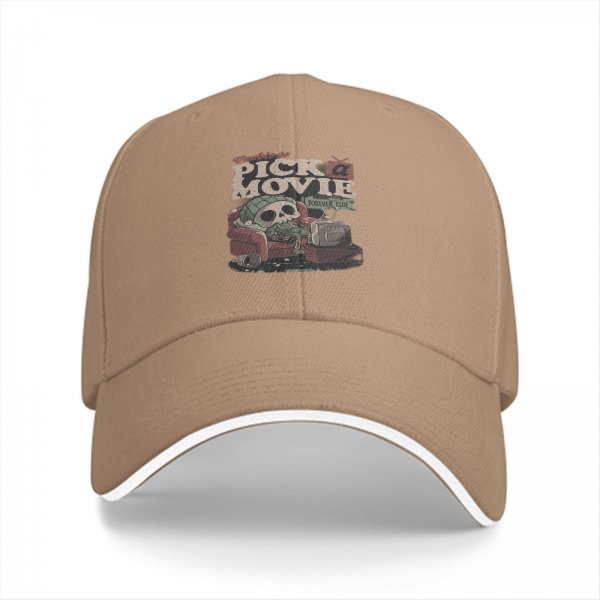 Black baseball cap with 'Unable to Pick a Movie' skull graphic