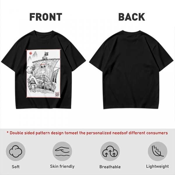 Olive T-shirt with Straw Hat Pirate Ship Art Print