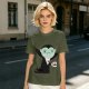 Olive T-Shirt With Tired Vampire Holding Bat Mug Graphic