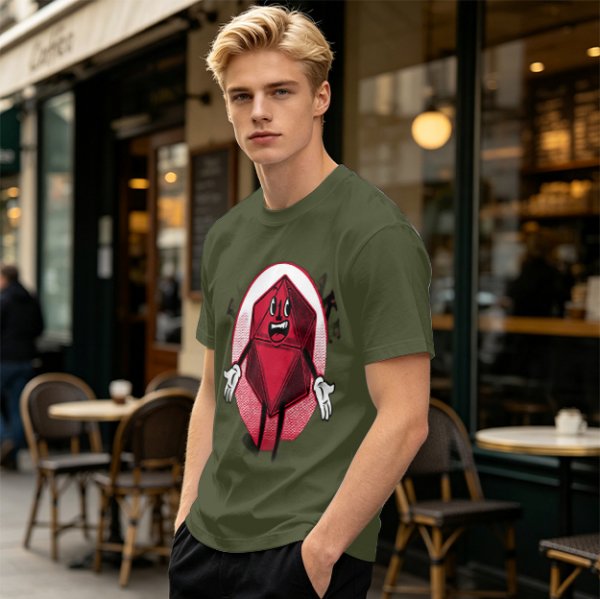 Olive Green T-Shirt With Cartoon D20 Vampire Graphic