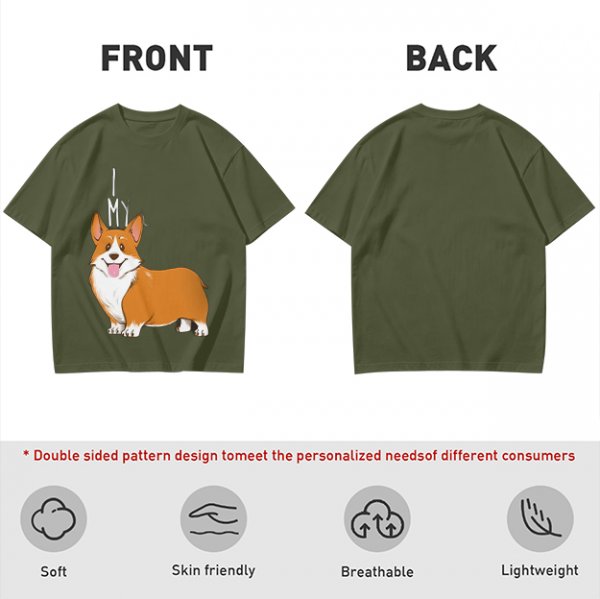 Olive Green T-Shirt With I Love My Corgi Graphic Print