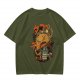 Olive T-shirt with Monster Burger and Japanese Graphic Print