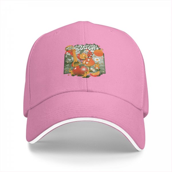 Black Baseball Cap with Retro Sunset Tiny Drinks Fruit Graphic