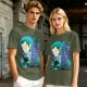 Anime Character Silhouette Wisteria Floral Graphic Olive T-Shirt