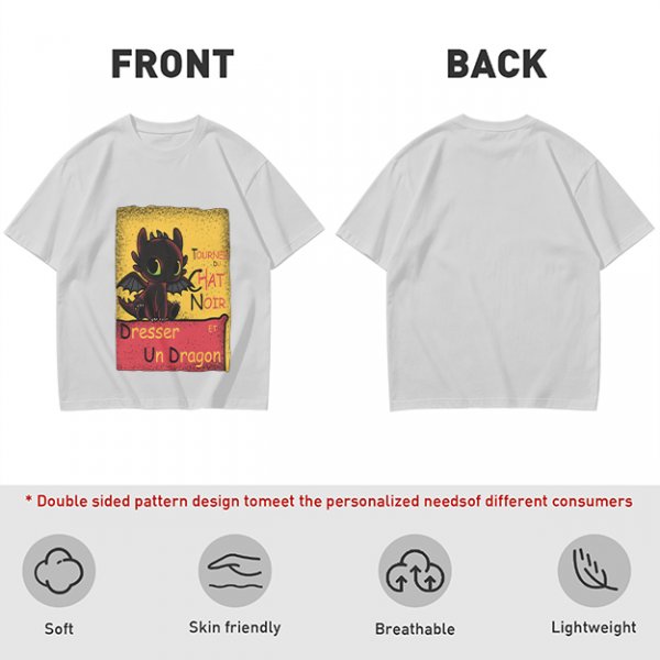 Olive t-shirt featuring Toothless dragon and Chat Noir themed text