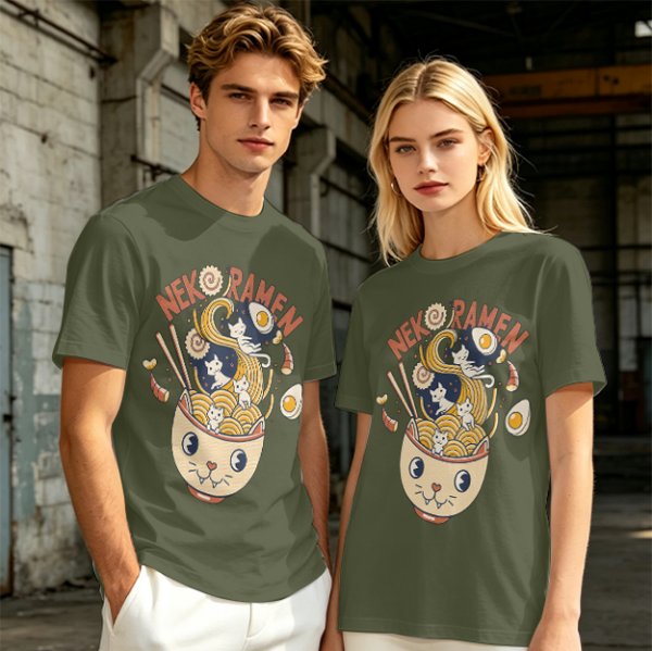 Neko Ramen Cat Bowl Graphic T-Shirt Design