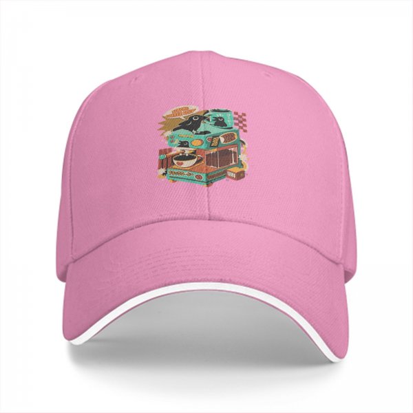 Black Baseball Cap With Retro Crow Coffee Machine Graphic