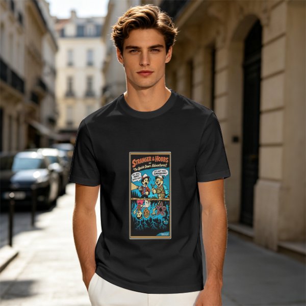 Olive T-Shirt with Stranger Hobbs Upside Down Comic Print