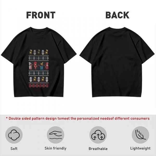 Olive T-Shirt With Final Fantasy Christmas Themed Pixel Art Print