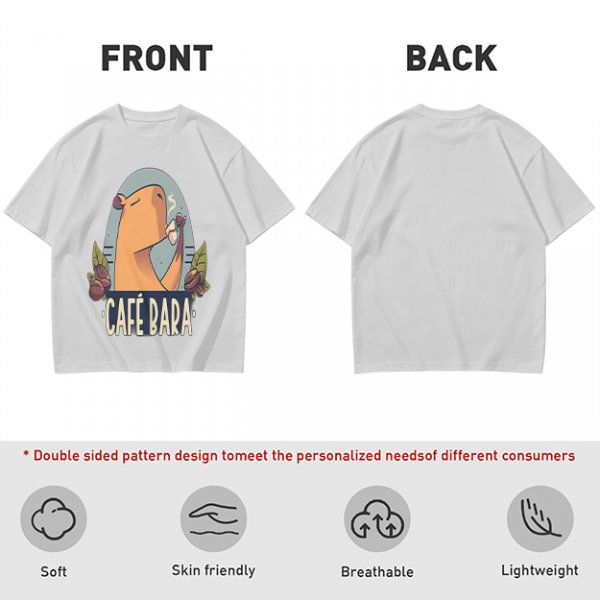 Olive t-shirt with capybara drinking coffee graphic