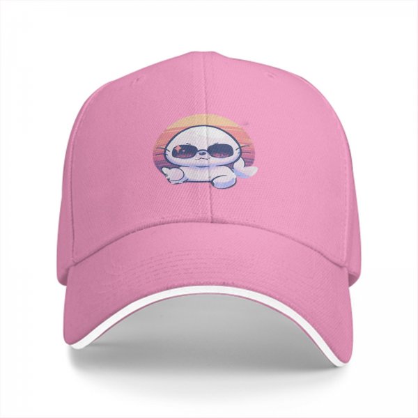 Black Baseball Cap With Cool Sunglasses Seal Sunset Graphic