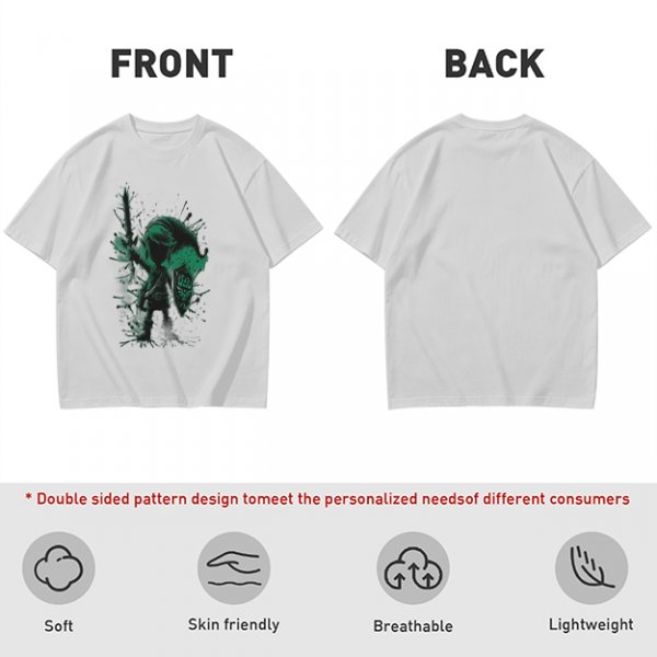 Olive Green T-Shirt With Legendary Hero Ink Splatter Art
